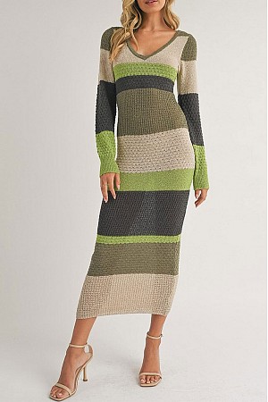 V-NECK KNIT STRIPES COLORBLOCK ...