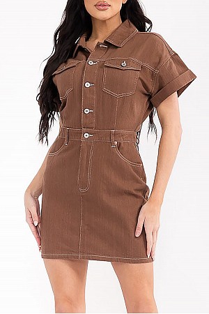 SOLID DENIM BUTTON UP POCKETS  ...