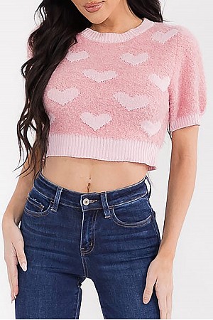 HEART TEXTURED SHORT SLEEVE CR ...