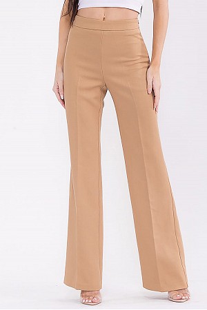SOLID ZIP UP WIDE LEG PANTS