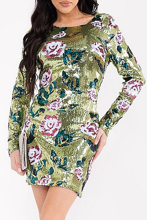 FLORAL SEQUINS LONG SLEEVE BOD ...