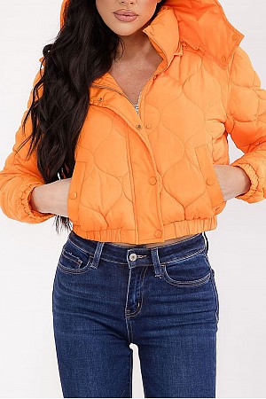 SOLID PUFFER HOODED ZIP UP POC ...