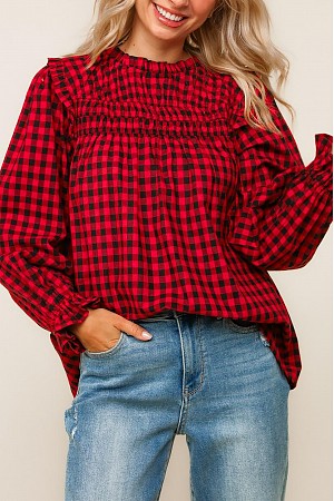 CHECKER MOCK NECK WOVEN LOOSE ... CHECKER MOCK NECK WOVEN LOOSE ...