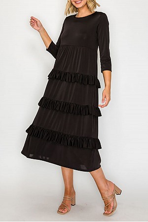 SOLID TIERED RUFFLED MIDI DRES ... SOLID TIERED RUFFLED MIDI DRES ...