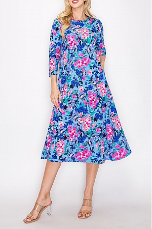 FLORAL PRINT LINE MIDI DRESS ... FLORAL PRINT LINE MIDI DRESS ...
