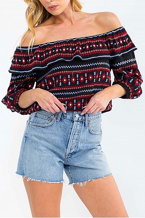OFF SHOULDER RUFFLE EMBROIDERY ... OFF SHOULDER RUFFLE EMBROIDERY ...