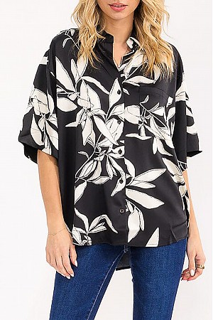 FLORAL PRINT BUTTON DOWN OVERS ...