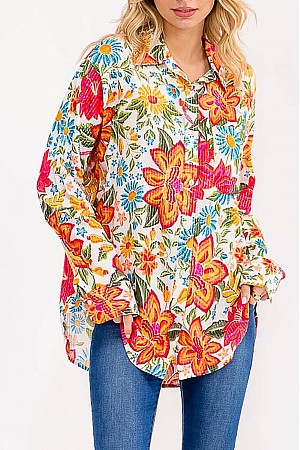 FLORAL PRINT BUTTON DOWN OVERS ...