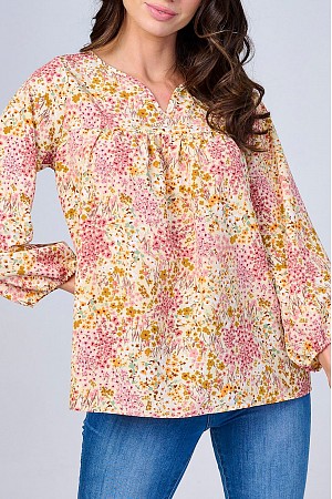 FLORAL PRINT V NECK LOOSE FIT  ...