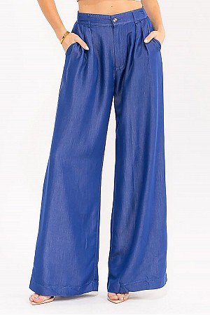 SOLID POCKETS WIDE LEG CHAMBRA ...