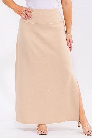SOLID ELASTIC WAIST SIDE SLIT  ...