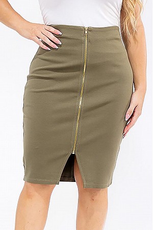 SOLID ZIP UP PENCIL MINI SKIRT
