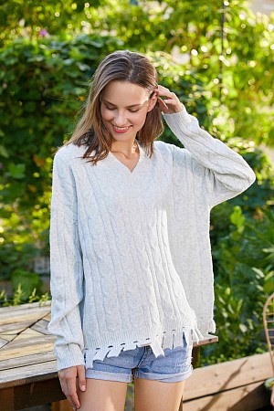 Long Sleeve Ripped Trim Sweate ...