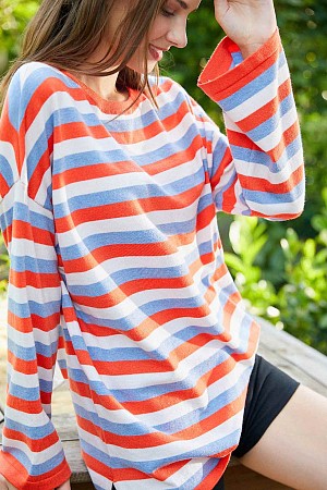 Long Sleeve Contrast Striped T ...