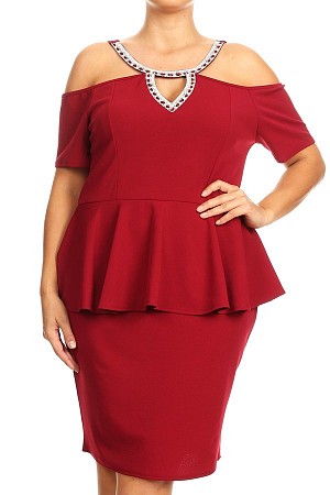 Solid short dress with peplum  ...
