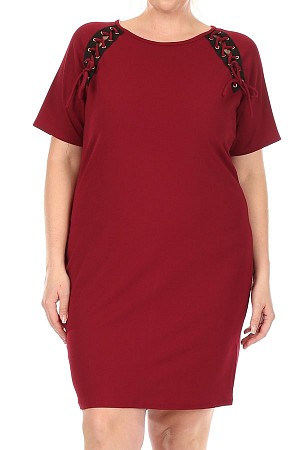 Solid tee dress with round nec ...