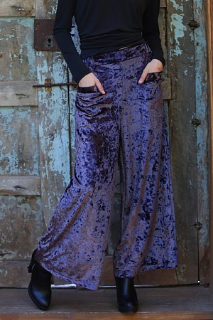 CRUSHED VELVET WIDE LEG PANTS