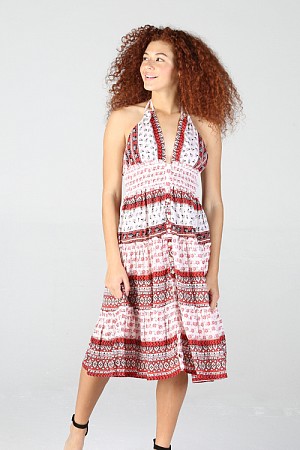 PRINTED MIDI HALTER DRESS