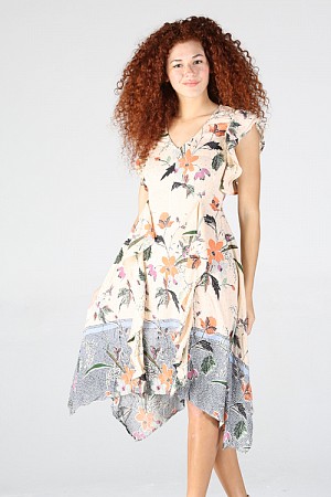 PRINTED VNECK FLUTTER SLEEVE D ...