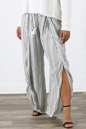 PLUS SIZE STRIPED SLIT FRONT P ...