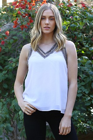 BEADED VNECK TOP