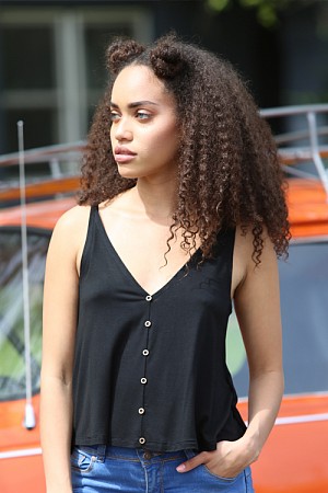 BUTTON FRONT CROP TANK