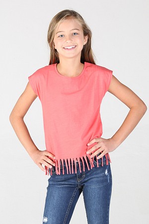GIRLS FRINGE CAP SLEEVE TEE GIRLS FRINGE CAP SLEEVE TEE