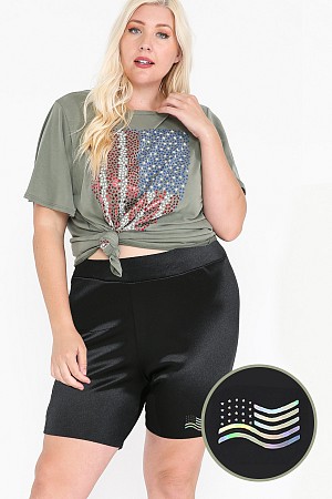 PLUS SIZE HOLOGRAM USA FLAG BI ...