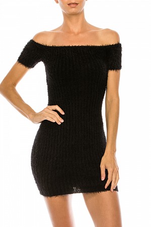 Off Shoulder Knit Sweater Dres ...