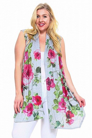 Floral Print Open Front Vest 