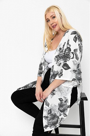 Floral Print Kimono Sleeve Car ...