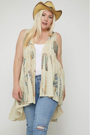 Cowgirl Print Long Body Vest 