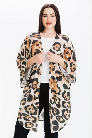 Leopard Print Kimono Sleeve Ca ...