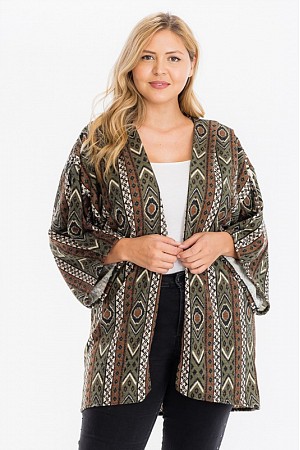 Geometric Print Kimono Sleeve  ...