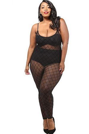Plus Size Diamond sheer catsui ...