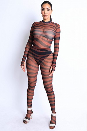 Zebra mesh bodysuit leggings s ...