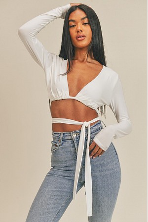 Solid Long Sleeve Crop Fashion ...