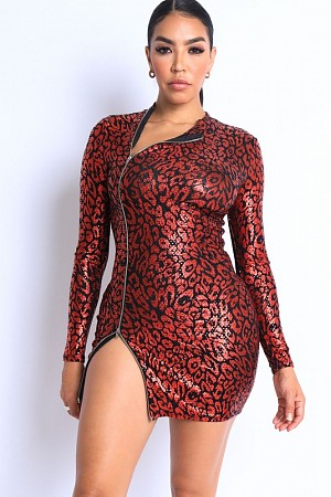 Side zipper foiled animal prin ...