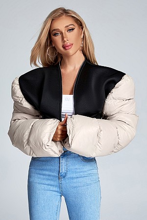 Contrast Color Zipper Down Jac ...