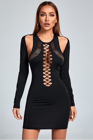 Hollow-out Long Sleeve Dress