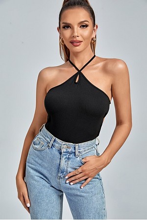 Solid Color Cross Back Halter  ...