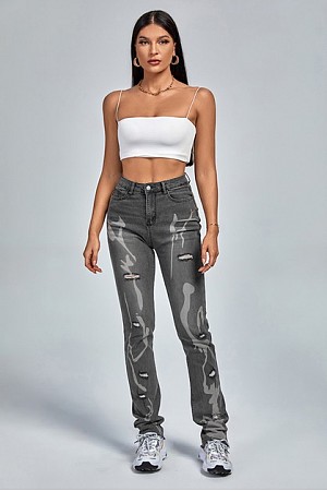 Ripped high waist washed white ...