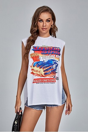 Printed Sleeveless Loose T-shi ...