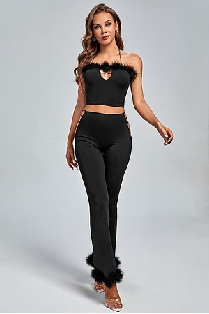 Feather Spliced Vest Tops Pant ...