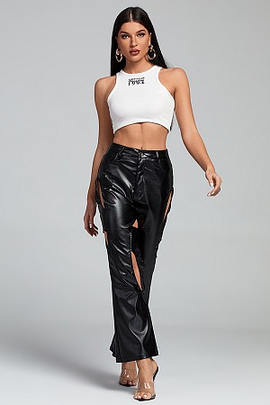 PU Leather Hollow-out Straight ...