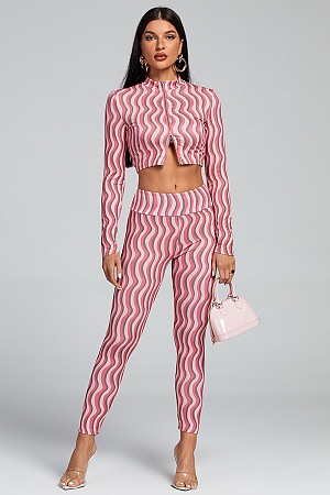 Printed Zipper Tops Pantsuits