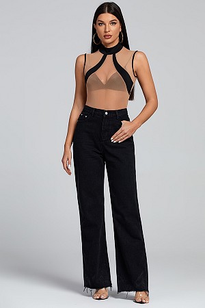 Contrast Color Mesh Sleeveless ...