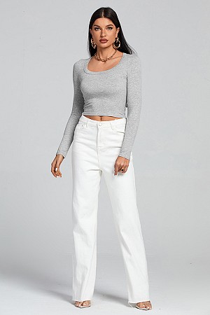 Solid Color Long Sleeve Tops