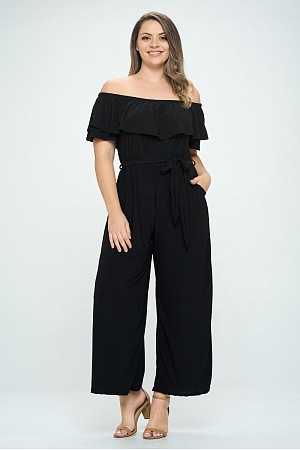 OFF SHOULDER SOLID JUMPSUIT