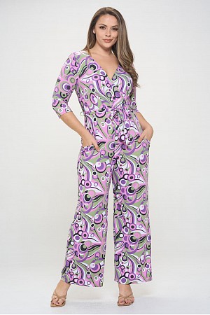 SURPLICE KNIT GEO JUMPSUIT